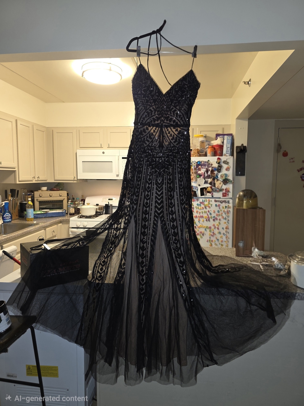Fashion Nova Black Sequin V-Neck Tulle Prom Gown
